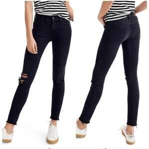 NWT Madewell Black High Riser Skinny Ripped Ankle Jeans Cropped 26 Preppy
